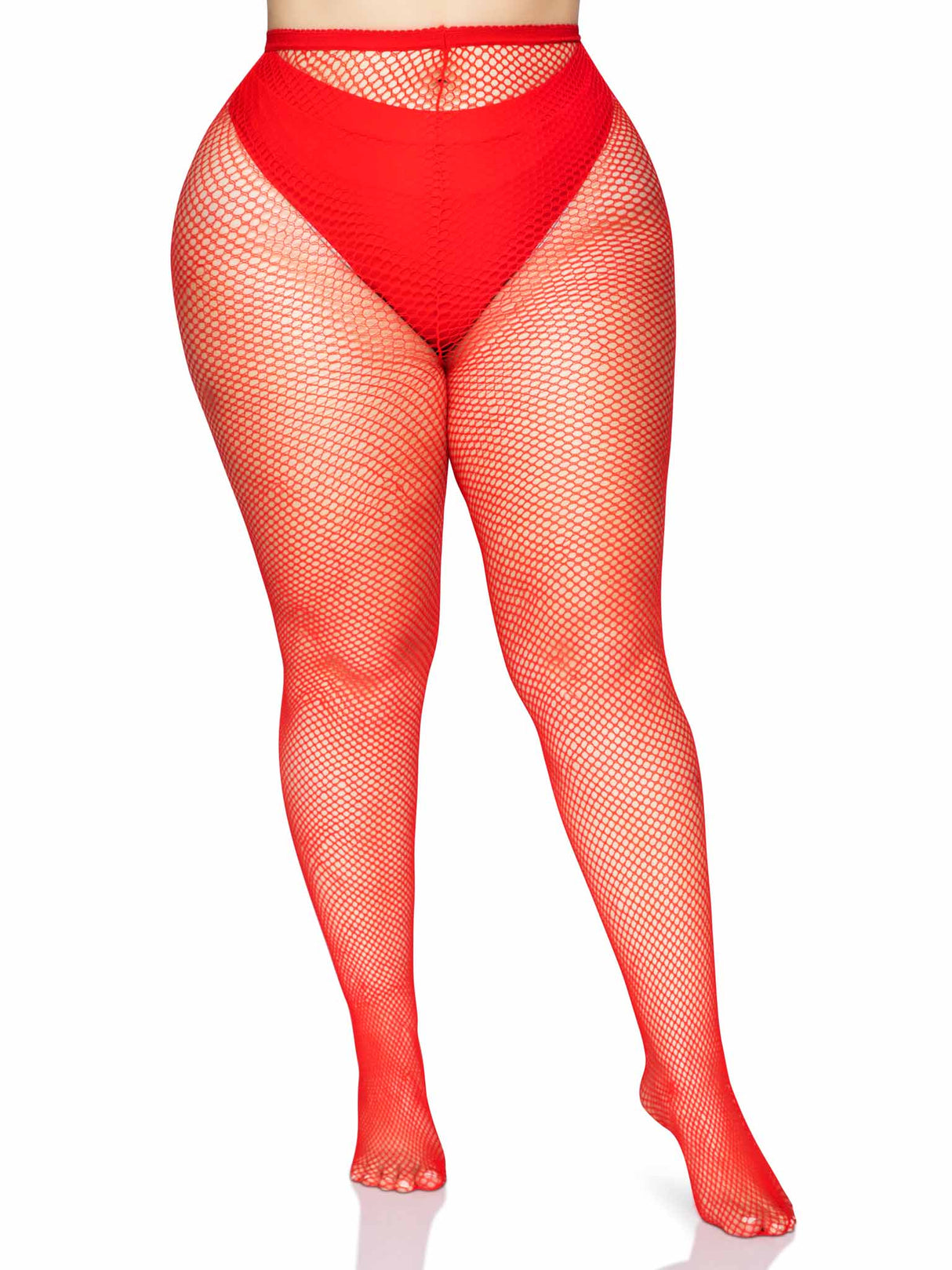 Risa Plus Nylon Fishnet Tights- Red