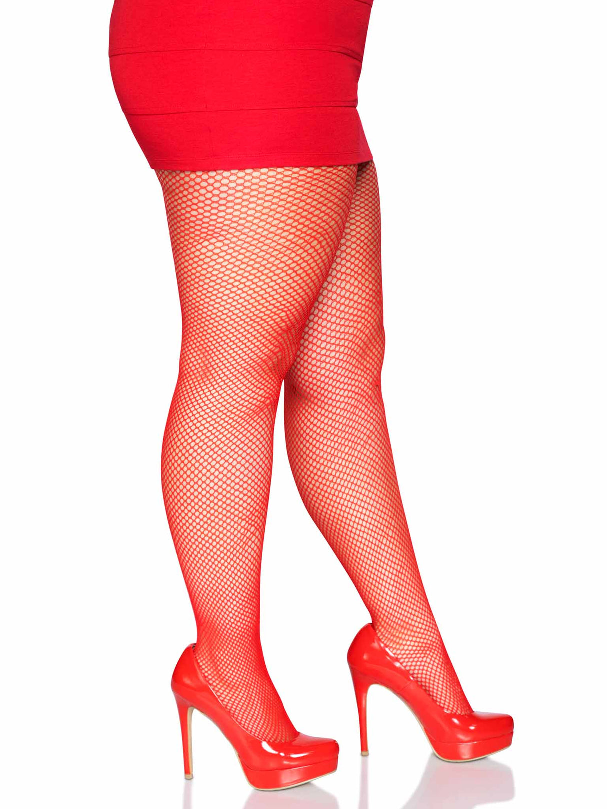 Risa Plus Nylon Fishnet Tights- Red