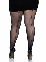 Cadi Plus Sheer Backseam Pantyhose- Black
