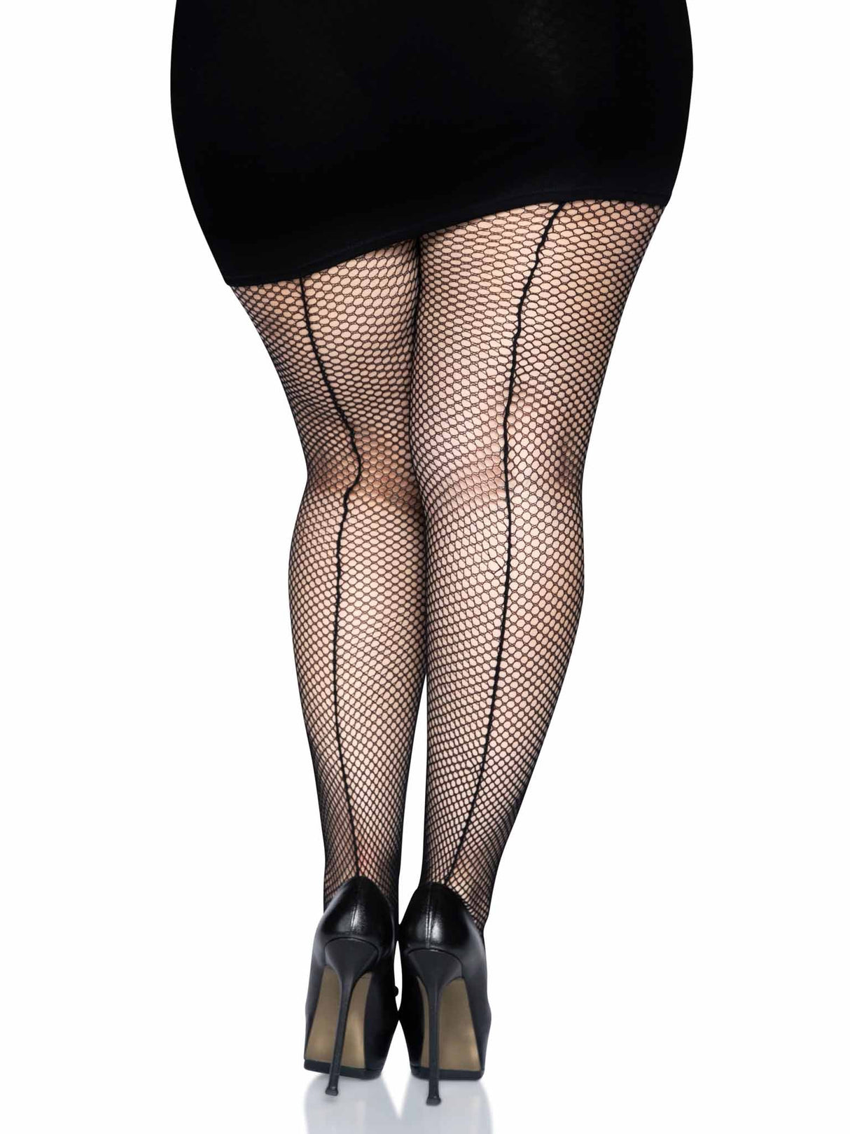 Callie Plus Backseam Fishnet Tights Black
