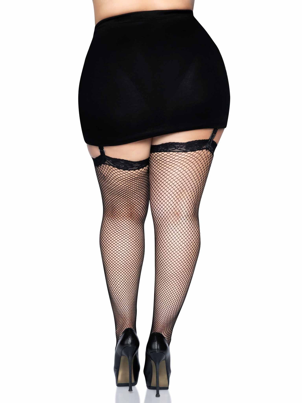 Gwen Plus Fishnet Thigh High Stockings Black