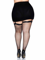 Gwen Plus Fishnet Thigh High Stockings Black