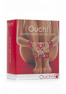 Ouch Hand & Legcuffs-Red Leather