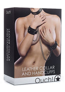 Ouch Collar & Handcuffs-Black Leather