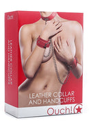 Ouch Collar & Handcuffs-Red Leather