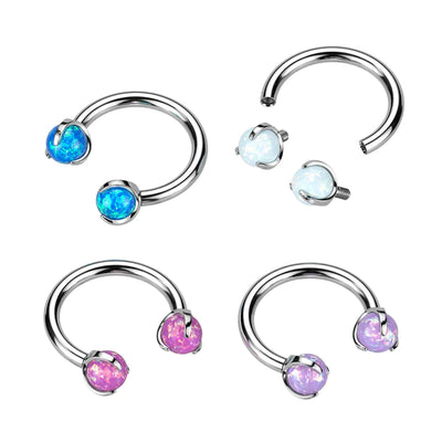 Earring: Titanium Pink Opal Horseshoe