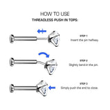 Nose Pin: Implant Grade Titanium Threadless Push In Flat Back Aqua Prong CZ Nose Ring Stud