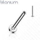Nose Pin: Implant Grade Titanium Threadless Push In Flat Back Aqua Prong CZ Nose Ring Stud