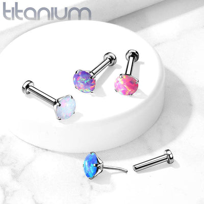 Nose Pin:Implant Grade Titanium Threadless Push In Nose Ring Clawed Purple Opal Stone With Flat Back