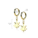 Earring: Pair Of 316L Surgical Steel Black PVD Thin Hoop Earrings With Dangling Weed Leaf