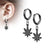 Earring: Pair Of 316L Surgical Steel Black PVD Thin Hoop Earrings With Dangling Weed Leaf