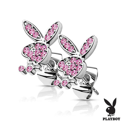 Earring: Pair of 316L Surgical Steel Playboy Pink CZ Stud Earrings- Pink