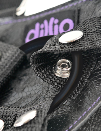 Dillio 6" Strap On Harness-Black/Purple