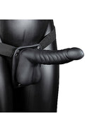 Strap-On Ribbed Hollow with Balls 8"-Black