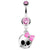 Belly Ring: Surgical Steel Bow Skull-Pink
