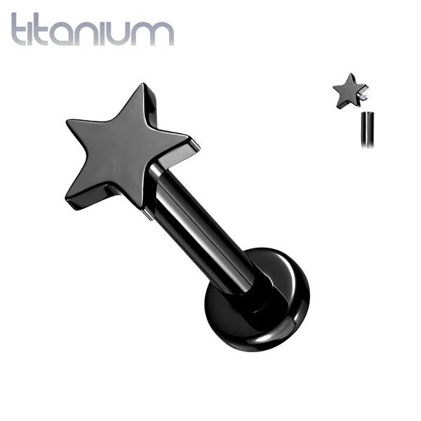 Labret: Internally Threaded Black PVD Small Star Implant Grade Titanium Labret